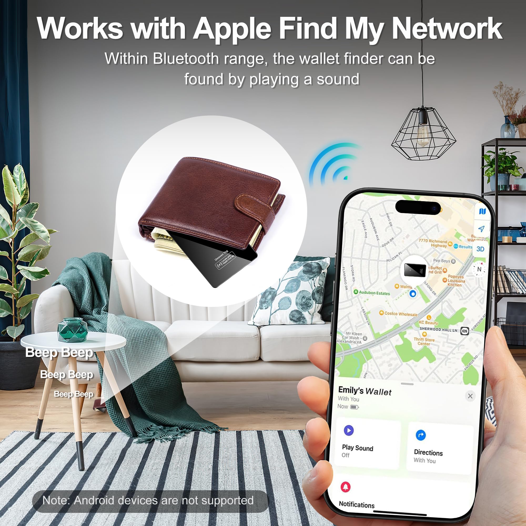 Wallet Tracker Card For Apple Find My(Ios Only)   Thin Wallet Finder With Wireless Charger   Item Locator For Wallet, Luggage Ta